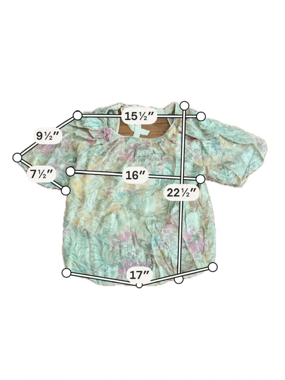 LOFT Metallic Floral Puff Sleeve Peasant Blouse Top Medium Cottagecore Romantic